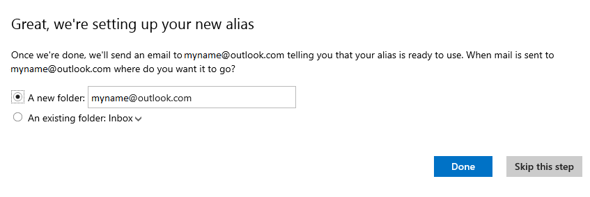 setting up a folder for email alias traffic